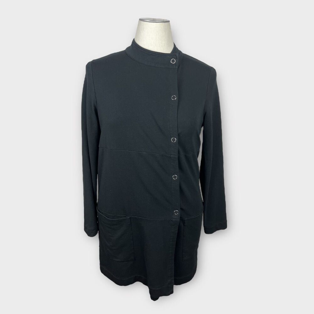Purejill Black Pima Cotton Modal Stretch Longline Snap Closure Jacket‎ Medium
